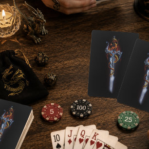 Feuerroter Fantasy-Drache mit silbernem Schwert Ge Spielkarten