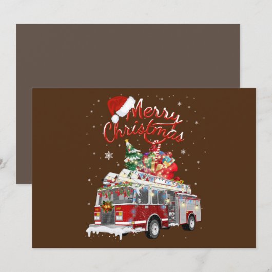 Feuerrucker Santa Sleigh Feuerwehrmann Weihnachtsf Einladung (Vorne/Hinten)