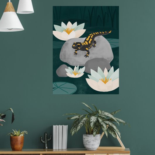 Feuersalamander-Wandkunst am Mitternachts-Teich - Poster (Wohnzimmer 1)