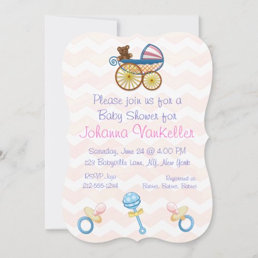 Feuersee Orange Zickzack Baby Einladung (Rückseite)