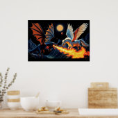 Feuerspeiender Drache und Pegasus Poster (Küche)