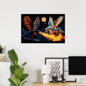 Feuerspeiender Drache und Pegasus Poster (Heimbüro)