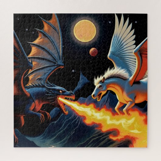 Feuerspeiender Drache und Pegasus Puzzle (Vertikal)