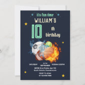 Feuerspiel blaue Jungs Sport 10. Geburtstag Einladung (Vorderseite)