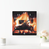 Feuerstelle Quadratische Wanduhr (Zuhause)
