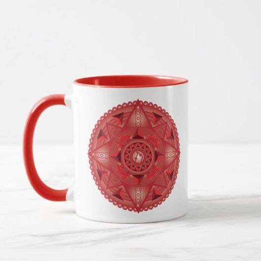 Feuertetrahedron Red Mandala Zwei Tone Tasse (Links)