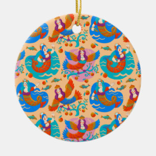 Feuervögel und Meerjungfrauen Keramik Ornament