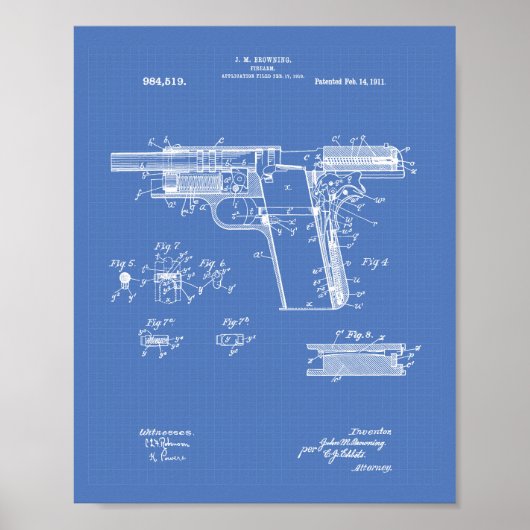 Feuerwaffe 1911 Patent Kunst Blaupause Poster (Vorne)
