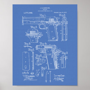 Feuerwaffe Patentzeichnung 1913 Blaupause Poster