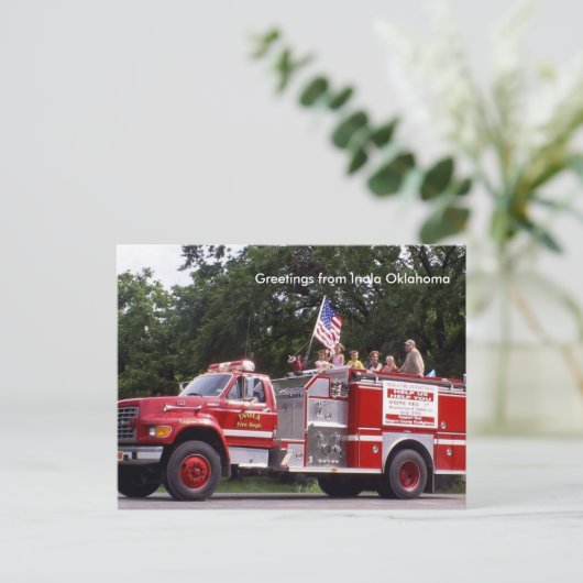 Feuerwagen, Grüße von Inola Oklahoma Postkarte (Stehend Vorderseite)