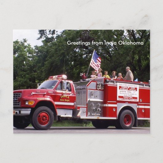 Feuerwagen, Grüße von Inola Oklahoma Postkarte (Vorderseite)