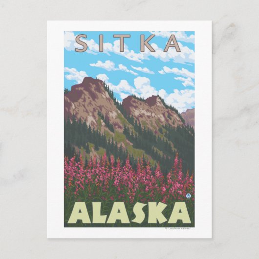 Feuerweh & Berge - Sitka, Alaska Postkarte (Vorderseite)
