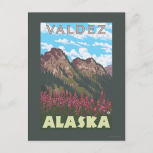 Feuerweh & Berge - Valdez, Alaska Postkarte