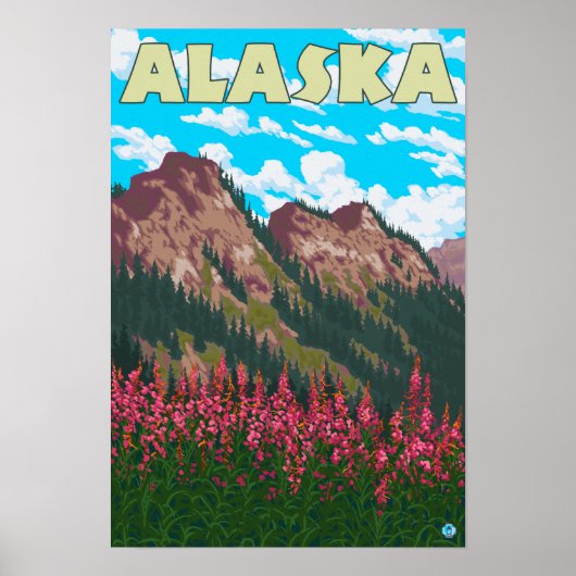 Feuerweh mit Bergen Vintage Travel Poster (Vorne)