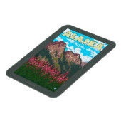 Feuerweh mit Bergen Vintage Travel Poster Magnet (Linke Seite)