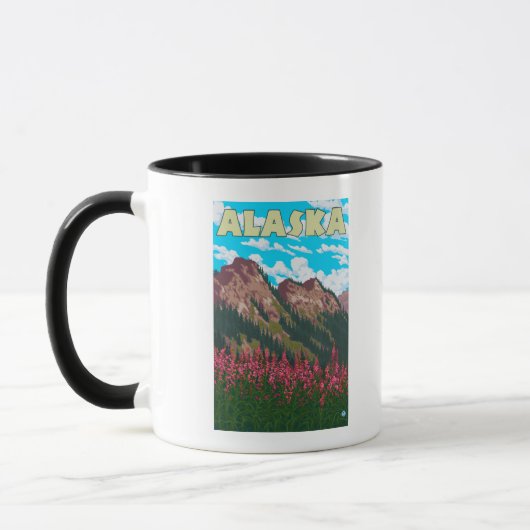 Feuerweh mit Bergen Vintage Travel Poster Tasse (Links)