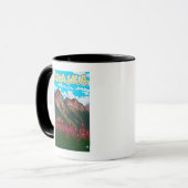 Feuerweh mit Bergen Vintage Travel Poster Tasse (Vorderseite Links)