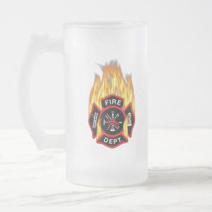 Feuerwehr-Abzeichen-Flammen Mattglas Bierglas