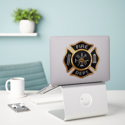 Feuerwehr Abzeichen Gold Aufkleber (Laptop auf Schreibtisch)