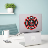 Feuerwehr Abzeichen Rot Aufkleber (Laptop auf Schreibtisch)
