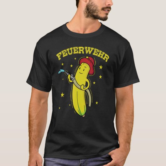 Feuerwehr Banana mit Feuerhelm und Schlauch T-Shirt (Vorderseite)