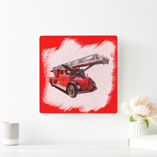 Feuerwehr-Drehwagen Quadratische Wanduhr (Zuhause)