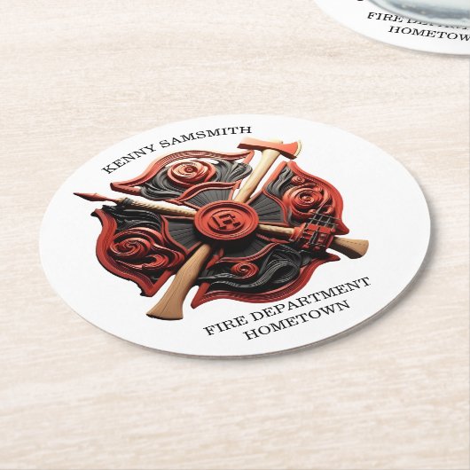 Feuerwehr Emblem des Mutes und des Einsatzes Runder Pappuntersetzer (Angewinkelt)