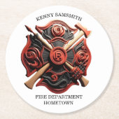 Feuerwehr Emblem des Mutes und des Einsatzes Runder Pappuntersetzer (Vorderseite)