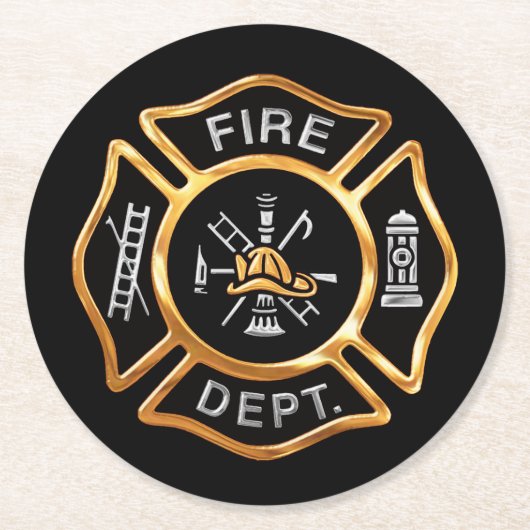 Feuerwehr Feuerwehrmann Abzeichen Gold Runder Pappuntersetzer (Vorderseite)