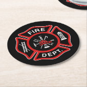 Feuerwehr Feuerwehrmann Abzeichen Rot Runder Pappuntersetzer (Angewinkelt)