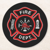 Feuerwehr Feuerwehrmann Abzeichen Rot Runder Pappuntersetzer (Vorderseite)