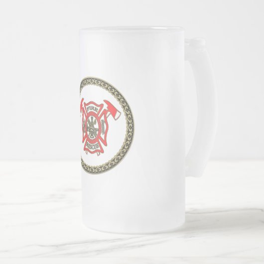 Feuerwehr: Gold und rotes Abzeichen mit Brandbombe Mattglas Bierglas (VorderseiteRechts)