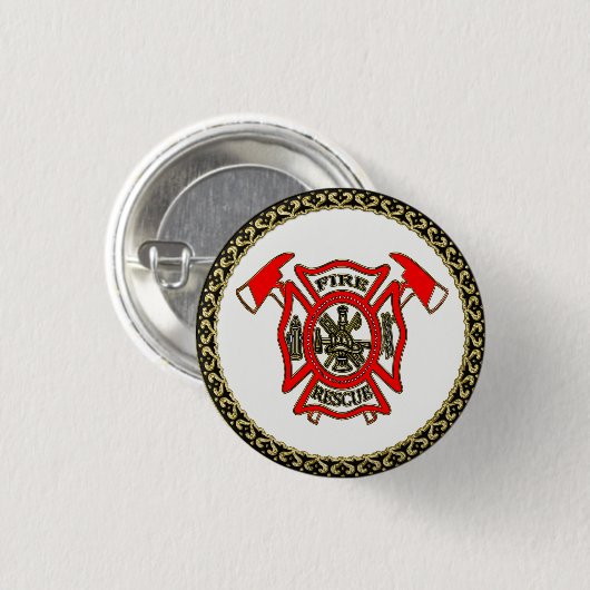 Feuerwehr-Gold und rotes Abzeichen mit Feuer-Äxten Button (Vorne & Hinten)