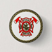 Feuerwehr-Gold und rotes Abzeichen mit Feuer-Äxten Button (Vorderseite)