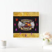 Feuerwehr Gold und Silber-Ehefrau-Abzeichen Quadratische Wanduhr (Zuhause)