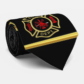 Feuerwehr-Logo Gold und hinteres Abzeichengold Krawatte (Gerollt)
