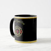 Feuerwehr-Logo Gold und hinteres Abzeichengold Tasse (Vorderseite Links)