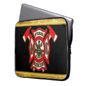 Feuerwehr-Logo Gold und rote Abzeichengoldfolie Laptopschutzhülle (Vorderseite Links)