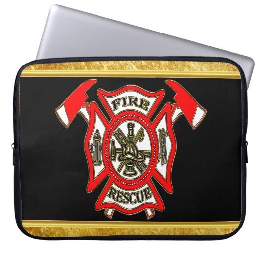 Feuerwehr-Logo Gold und rote Abzeichengoldfolie Laptopschutzhülle (Vorderseite)