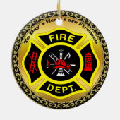 Feuerwehr-Logo schwarzes und gelbes Abzeichen Keramik Ornament (Hinten)