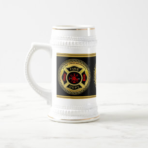 Feuerwehr-Logo Schwarzes und GoldAbzeichen Bierglas