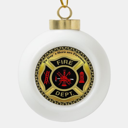 Feuerwehr-Logo Schwarzes und GoldAbzeichen Keramik Kugel-Ornament (Vorderseite)