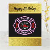 Feuerwehr-Logo schwarzes und rosa Abzeichen Karte (Gelbe Blume)