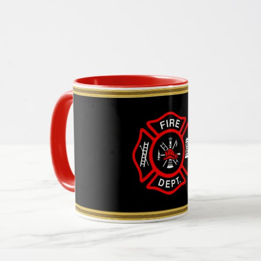 Feuerwehr-Logo schwarzes und rotes Abzeichen Tasse (Vorderseite Links)