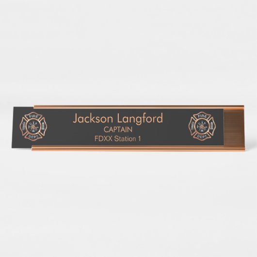 Feuerwehr-Rosen-Gold Schreibtischnamensplakette (Vorderseite )