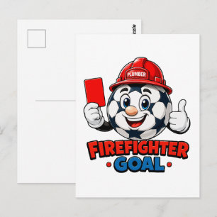 Feuerwehr-Schiedsrichter-Maskottchen beim Fußball Postkarte