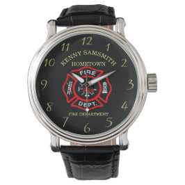 Feuerwehr Schwarz-Rotes Abzeichen mit Äxen Armbanduhr