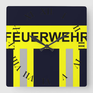 Feuerwehr Symbol Uniform Blau Quadratische Wanduhr