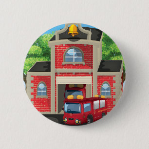 Feuerwehr und Feuerwehrfahrzeug Button