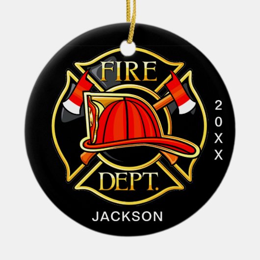 Feuerwehr - Weihnachten Keramik Ornament (Vorne)